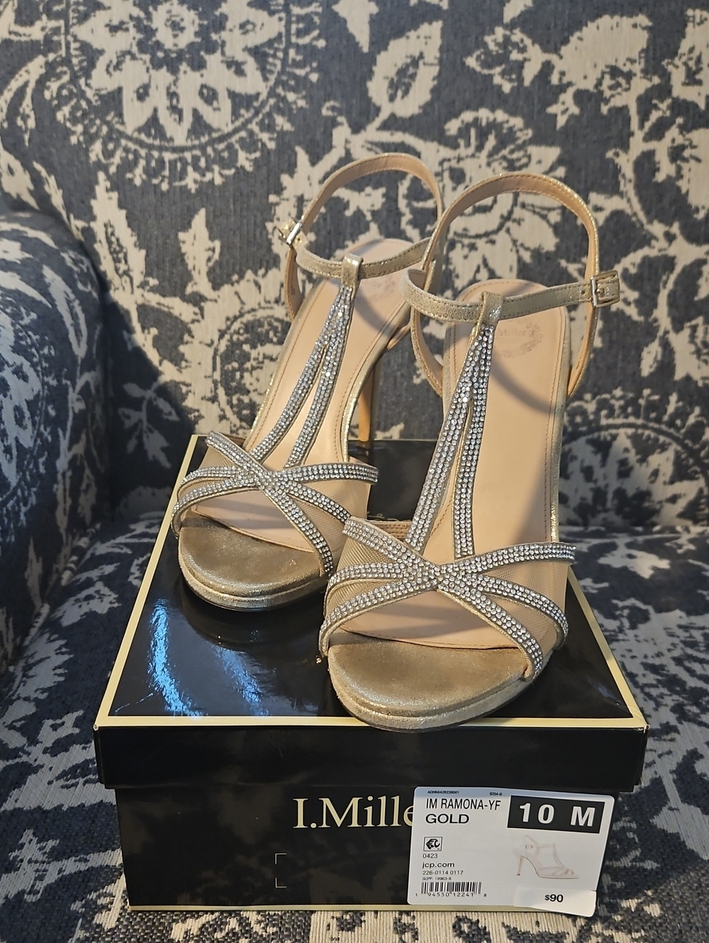 I.Miller Ramona Gold T-Strap Evening Heels - Gold